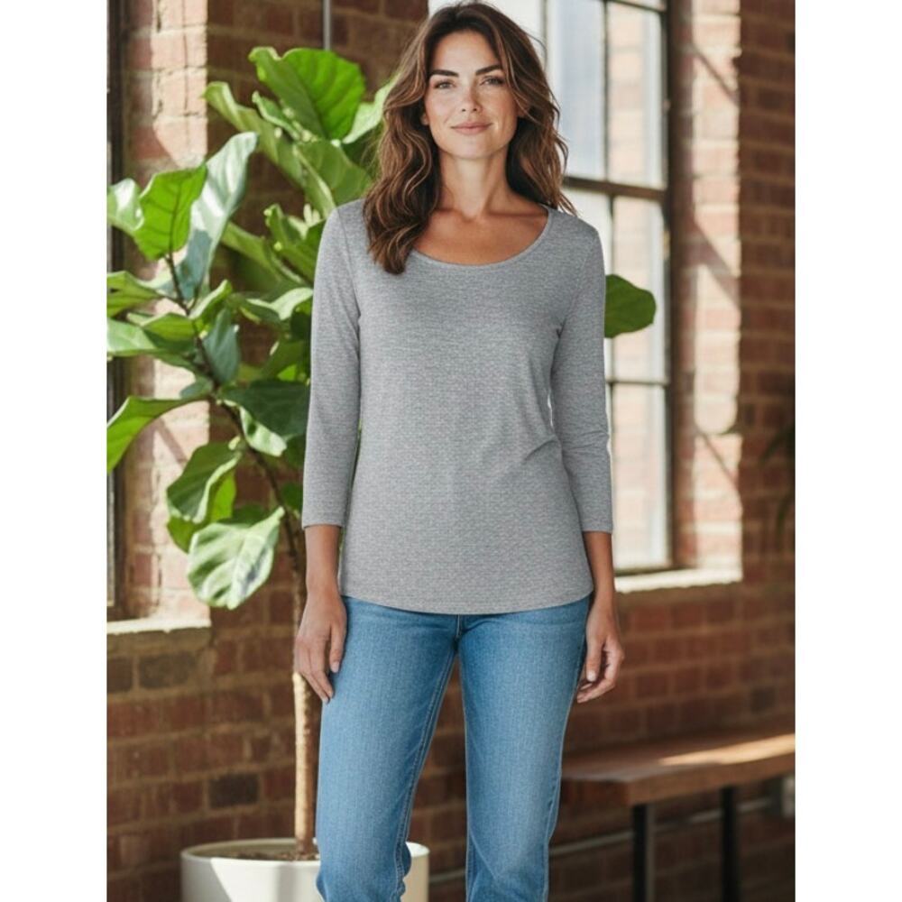 Grace Essentials Heather Gray 3/4 Sleeve Scoop Neck Tee Size M NWT